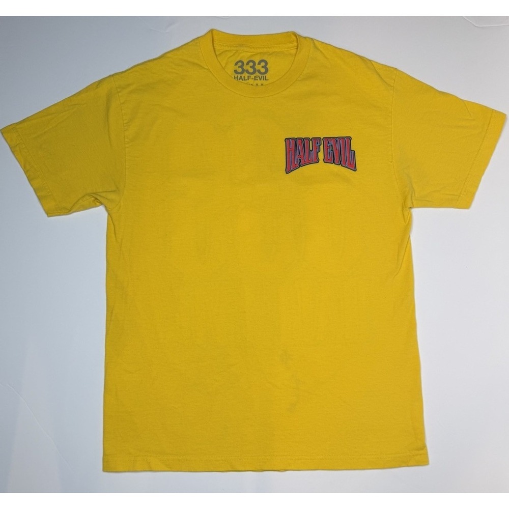 Half Evil 333 T-Shirt Large Yellow  Logo Graphic Tee Rare